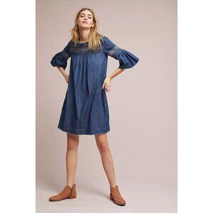 Anthropologie Current/Elliot Embroidered Denim Tunic Dress 1 Small